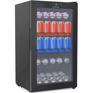 imageNutriChef PKTEBC805 1869 Gallon FreestandingKitchen Countertop Black Electric Center Cooler Soda Beer Refrigerator wBuiltin Fan Clear Glass Door 132Can Canned Beverage Mini Fridge
