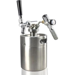 imageNutriChef Pressurized Growler Tap System  Stainless Steel Mini Keg Dispenser Portable Kegerator Kit  Co2 Pressure Regulator Keeps Carbonation for Craft Beer Draft and Homebrew  64oz
