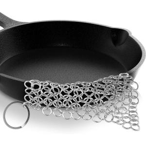 imageNutriChef Stainless Steel Cast Iron Cleaner  394quotx394quot Rustproof Dishwasher Safe Chainmail Metal Scraper Cleaning Tool for Preseasoned Pans Pot Dutch Oven Skillet Wok Waffle Iron  NutriChef NCCISSC84