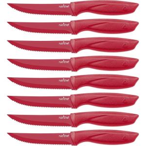 imageNutriChef Steak Knife Set of 8  Premium Serrated Stainless Steel Kitchen Knife Set  Ergonomic Design Sharp Blades NonStick ampamp RustResistant  Perfect for Home BBQs ampamp Restaurants BlackRed
