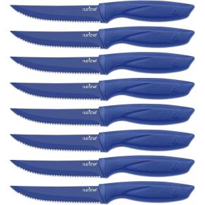 imageNutriChef Steak Knife Set of 8  Premium Serrated Stainless Steel Kitchen Knife Set  Ergonomic Design Sharp Blades NonStick ampamp RustResistant  Perfect for Home BBQs ampamp Restaurants BlackBlue