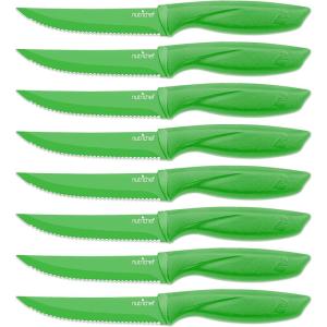 imageNutriChef Steak Knife Set of 8  Premium Serrated Stainless Steel Kitchen Knife Set  Ergonomic Design Sharp Blades NonStick ampamp RustResistant  Perfect for Home BBQs ampamp Restaurants BlackGreen