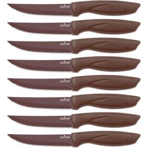 imageNutriChef Steak Knife Set of 8  Premium Serrated Stainless Steel Kitchen Knife Set  Ergonomic Design Sharp Blades NonStick ampamp RustResistant  Perfect for Home BBQs ampamp Restaurants BlackBrown