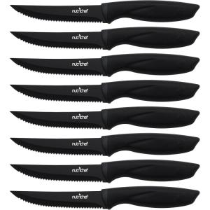 imageNutriChef Steak Knife Set of 8  Premium Serrated Stainless Steel Kitchen Knife Set  Ergonomic Design Sharp Blades NonStick ampamp RustResistant  Perfect for Home BBQs ampamp Restaurants BlackBlack