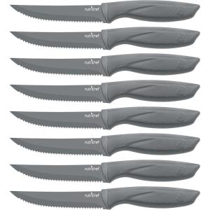 imageNutriChef Steak Knife Set of 8  Premium Serrated Stainless Steel Kitchen Knife Set  Ergonomic Design Sharp Blades NonStick ampamp RustResistant  Perfect for Home BBQs ampamp Restaurants BlackGray