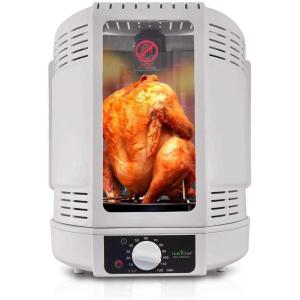 imageNutriChef Vertical Rotisserie Oven Roaster  Rotating ShawarmaKebab Machine with Skewer and Rack Basket Tower Roasting Rack Poultry Tower Drip Tray  For Meat Chicken Turkey Lamb  PKRT15 WhiteWhite