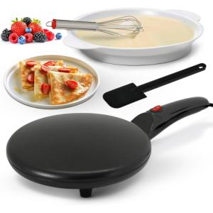 imageNutrichef Electric Crepe Maker  8inch Nonstick Cooktop with OnOff Switch  Cooks Roti Tortillas ampamp Pancakes  Automatic Temperature Control ampamp Cool Touch Handle  Includes Food Bowl Whisk ampamp SpatulaDark Black