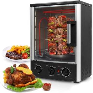 imageNutrichef Vertical Countertop Oven with Rotisserie Bake Broil ampamp Kebab Rack Functions  Adjustable Settings  2 Shelves  1500W  Thanksgiving Turkey  Includes Grill Kebab skewer racks ampamp bake pan