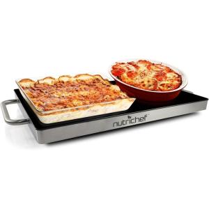 imageStainless Steel Warming Hot Plate  Keep Food Warm w Portable Electric Food Tray Dish Warmer w Black Glass Top For Restaurant Parties Buffet Serving Table or Countertop Use  NutriChef AZPKWTR15