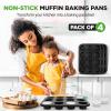 imageNutriChef Muffin Pans for Baking 4Pack  Nonstick 12 Mold Cupcake Tins  Carbon Steel Stackable Cup Cake Trays  Dishwasher ampamp Oven Safe  Includes 200 Parchment Paper Liners  13 x 10 x 1  GoldBlack