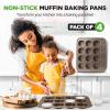 imageNutriChef Muffin Pans for Baking 4Pack  Nonstick 12 Mold Cupcake Tins  Carbon Steel Stackable Cup Cake Trays  Dishwasher ampamp Oven Safe  Includes 200 Parchment Paper Liners  13 x 10 x 1  GoldGold