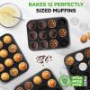 imageNutriChef Muffin Pans for Baking 4Pack  Nonstick 12 Mold Cupcake Tins  Carbon Steel Stackable Cup Cake Trays  Dishwasher ampamp Oven Safe  Includes 200 Parchment Paper Liners  13 x 10 x 1  GoldBlack