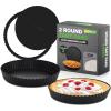 imageNutriChef 2 Round Tart Pans 9 Inch Carbon Steel Tart Baking Trays with Removable Base Nonstick amp Even Heat Distribution Includes 100 Parchment Papers Height of 1 Inch Black