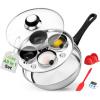 imageNutriChef Egg Poacher Pan Set  787 Stainless Steel Poached Egg Cooker with 4 NonStick Poaching Cups Glass Lid Timer Oven Mitt and Spatula for Perfect Poached Eggs Induction Compatible Silver