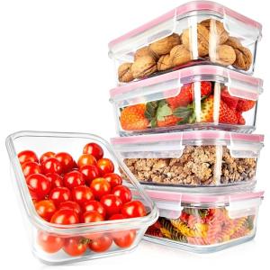 imageNutriChef 10Piece Glass Food Containers  Stackable Superior Glass Mealprep Storage Containers Newly Innovated Leakproof Locking Lids wAir Hole FreezertoOvenSafe Red