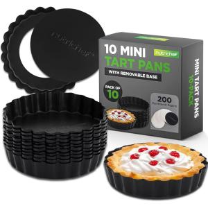 imageNutriChef 10Piece Nonstick Mini Tart Pans with Removable Bottom  Heavy Duty 4 Inch Steel Quiche Pans Oven amp Dishwasher Safe Fluted Side for Sweet amp Savory Foods  Includes 200pcs Parchment Paper