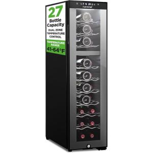 imageNutriChef 27 Bottle Wine Fridge  Dual Zone Wine Chiller  Adjustable Temperature 41F to 64F  Ultra Quiet Operation  Wine Cooler For Home amp Office  Free Standing 43x11x23 IN  Black
