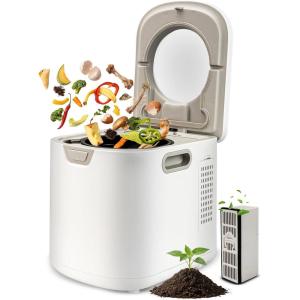 imageNutriChef 4 Quart Electric Kitchen Composter  Smart Countertop Composter Includes 2 Odorless Carbon Filters  Electric Compost Bin for Indoor Use  3 Volume Based Modes Small Medium amp Large  White