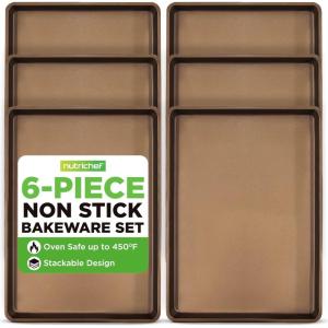imageNutriChef 6 pcs Nonstick Cookie Sheet Premium Carbon Steel Baking Sheet with Rimmed Edges OvenSafe Cooking Pan for Roasting Baking amp Meal Prep EasyClean Professional Quality Design for Home Use