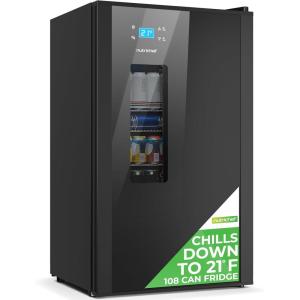 imageNutrichef Beer Fridge 108 Can Capacity  Freestanding Beverage Refrigerator with Glass Door for Beer amp Soda  Adjustable Temperature 21F to 64F  Adjustable Shelves  19 x 17 x 33 IN  Black