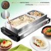 imageNutriChef Electric Hot Plate Food Warmer  Dual Buffet Server Chafing Dish Set Portable Countertop Stainless Steel Electric Warming Tray w 2 Section 16 32 Qt Serving Containers Lids