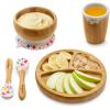 imageNutrichef Baby and Toddler 3 compartment plate bowl cup and spoon feeding set silicon suction Nontoxic all natural Bamboo baby food plate Star Set