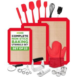 imageNutriChef 23Piece Baking Utensil Collection with Measuring Tools Silicone Mats Spatulas Whisk amp Oven Mitts  Complete Kitchen Utensils Set and Baking Tool Set Suitable for Home BakersRed and Black