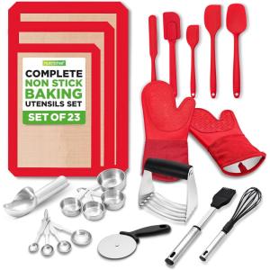 imageNutriChef 23Piece Baking Utensil Collection with Measuring Tools Silicone Mats Spatulas Whisk amp Oven Mitts  Complete Kitchen Utensils Set and Baking Tool Set Suitable for Home BakersBlack