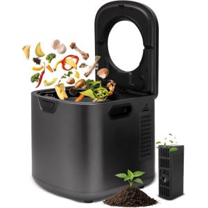 imageNutriChef 4 Quart Electric Kitchen Composter  Smart Countertop Composter Includes 2 Odorless Carbon Filters  Electric Compost Bin for Indoor Use  3 Volume Based Modes Small Medium amp Large  Gray
