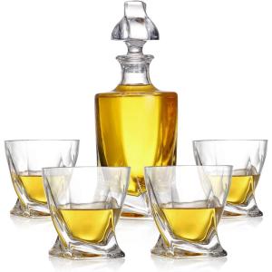 imageNutriChef Glass Whiskey Decanter  780ml Barrel Whiskey Carafe Alcohol Decanter Set Glasses Decanter w Spigot Stopper amp Base For Brandy Wine Cognac Rum Gin Scotch Bourbon254 Ounces