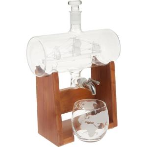 imageNutriChef Glass Whiskey Decanter  780ml Barrel Whiskey Carafe Alcohol Decanter Set Glasses Decanter w Spigot Stopper amp Base For Brandy Wine Cognac Rum Gin Scotch Bourbon37 Ounces