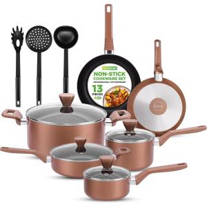imageNutriChef Kitchenware Pots amp Pans  Stylish Kitchen Cookware Set NonStick 13Piece Set Brown One Size NCCWA13BR5Brown