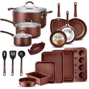 imageNutriChef Kitchenware Pots amp Pans Set  Highqualified Basic Kitchen Cookware Set NonStick 20Piece SetBrown