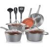 imageNutriChef Nonstick Cookware Excilon Home Kitchen Ware Pots amp Pan Set with Saucepan Frying Pans Cooking Pots Lids Utensil PTFEPFOAPFOS free 11 Pcs GrayGray