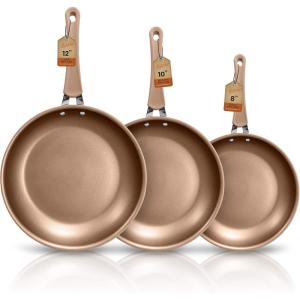 image3 Pcs Nonstick Fry Pan Set  HighQuality NonStick Basic Kitchen Cookware Set PFOAPFOS Free Compatible with Models NCCW14S and NCCW20S  NutriChef NCW14FP3SGold