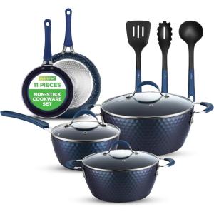 imageNutriChef Nonstick Cookware Excilon Home Kitchen Ware Pots amp Pan Set with Saucepan Frying Pans Cooking Pots Lids Utensil PTFEPFOAPFOS free 11 Pcs GrayBlue Diamond