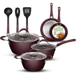 imageNutriChef Nonstick Cookware Excilon Home Kitchen Ware Pots amp Pan Set with Saucepan Frying Pans Cooking Pots Lids Utensil PTFEPFOAPFOS free 11 Pcs Purple Diamond One sizePurple