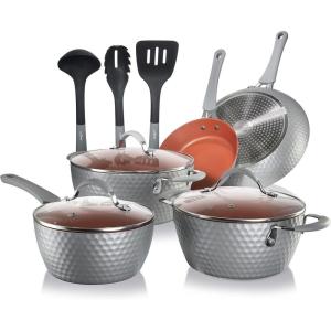 imageNutriChef Nonstick Cookware Excilon Home Kitchen Ware Pots amp Pan Set with Saucepan Frying Pans Cooking Pots Lids Utensil PTFEPFOAPFOS free 11 Pcs Purple Diamond One sizeGray