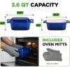 imageNutriChef 10 Enameled Cast Iron Bread Pan with Lid Oval Loaf Dutch Oven with Silicone Gloves OvenSafe to 500F for Baking Roasting Stewing amp More Dishwasher Safe RedBlue