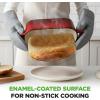imageNutriChef 10 Enameled Cast Iron Bread Pan with Lid Oval Loaf Dutch Oven with Silicone Gloves OvenSafe to 500F for Baking Roasting Stewing amp More Dishwasher Safe RedRed