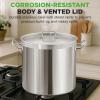 imageStainless Steel Cookware Stockpot 30 Quart Heavy Duty Induction Soup Pot With Stainless Steel Lid And Strong Riveted Handles Even Heat Distribution Compatible With Most CooktopsStainless Steel