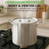 imageStainless Steel Cookware Stockpot 30 Quart Heavy Duty Induction Soup Pot With Stainless Steel Lid And Strong Riveted Handles Even Heat Distribution Compatible With Most CooktopsStainless Steel
