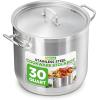 imageStainless Steel Cookware Stockpot 30 Quart Heavy Duty Induction Soup Pot With Stainless Steel Lid And Strong Riveted Handles Even Heat Distribution Compatible With Most CooktopsStainless Steel