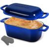 imageNutriChef 10 Enameled Cast Iron Bread Pan with Lid Oval Loaf Dutch Oven with Silicone Gloves OvenSafe to 500F for Baking Roasting Stewing amp More Dishwasher Safe RedBlue