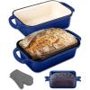 imageNutriChef 9x5 Enameled Cast Iron Loaf Pan with Lid EnamelCoated Baking Loaf Pan for Sourdough Oven Safe Nonstick Bread Pan with Silicon Gloves Dishwasher Safe BlueBlue