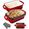 imageNutriChef 9x5 Enameled Cast Iron Loaf Pan with Lid EnamelCoated Baking Loaf Pan for Sourdough Oven Safe Nonstick Bread Pan with Silicon Gloves Dishwasher Safe BlueRed