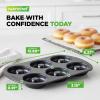 imageNutriChef Donut Mold  Nonstick Carbon Steel Donut Pan for Baking  6Cavity Tray with Bagel Mold Design  Oven Safe up to 450F  Stainless Steel 125 x 85 Inch Bakeware  Black1 Pan