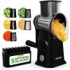 imageNutriChef 5 in 1 Cheese Grater amp Shredder  5 Different Blades for Thin Thick Julienne Strips Wavy amp Straight Strips  Includes Hand Crank Strong Suction Base amp Storage Container  Black