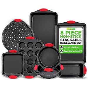 imageNutriChef 3Piece Cookie Sheets for Baking NonStick Baking Pans Set with Silicone Handles Stackable Oven Trays in Small Medium amp Large Sizes for Professional and Everyday Use 2026 Edition8Piece Set