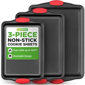 imageNutriChef 3Piece Cookie Sheets for Baking NonStick Baking Pans Set with Silicone Handles Stackable Oven Trays in Small Medium amp Large Sizes for Professional and Everyday Use 2026 Edition3Piece Set 2026 Edition